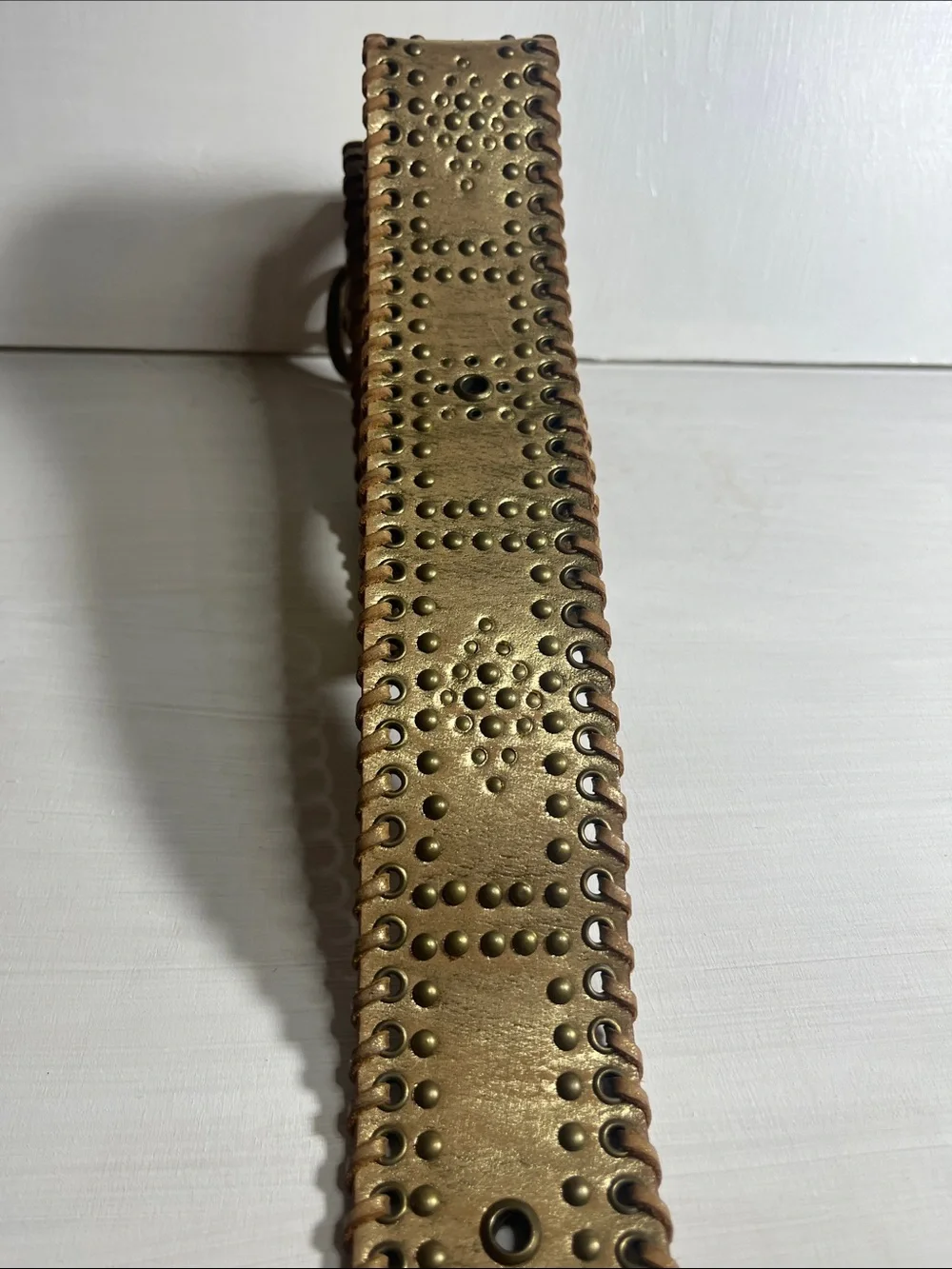 Calvin Klein Gold Studded Leather Belt Sz Large